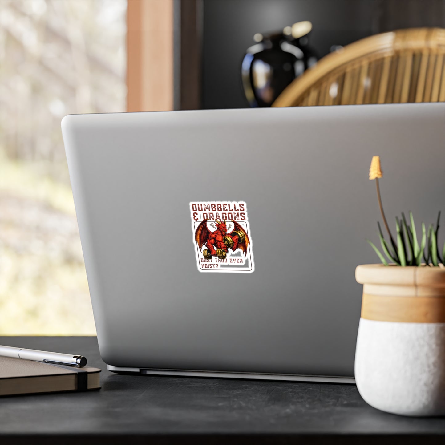 Dumbbells & Dragons Vinyl Sticker — Gym Dragon Fitness Decal ("Dost Thou Even Hoist?")