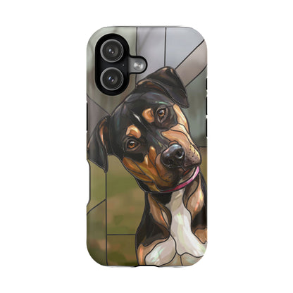 Stained Glass Pet Portrait Magnetic Impact-Resistant Phone Case - Cute Tilted Rottweiler Puppy Artwork