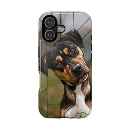 Stained Glass Pet Portrait Magnetic Impact-Resistant Phone Case - Cute Tilted Rottweiler Puppy Artwork