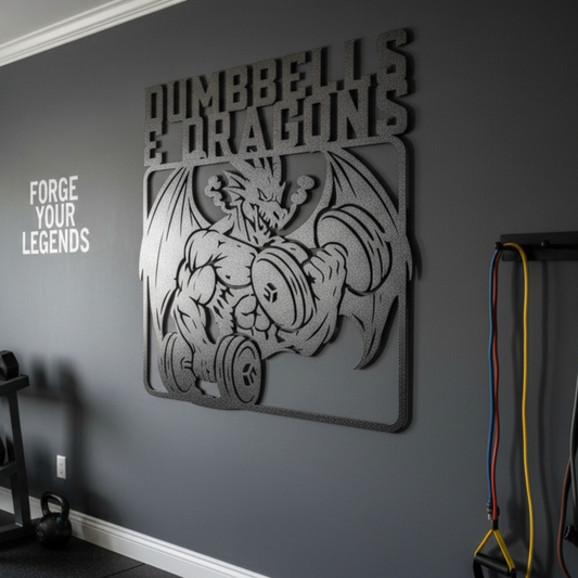 Dumbbells & Dragons Gym Metal Art Sign Steel Wall Decor
