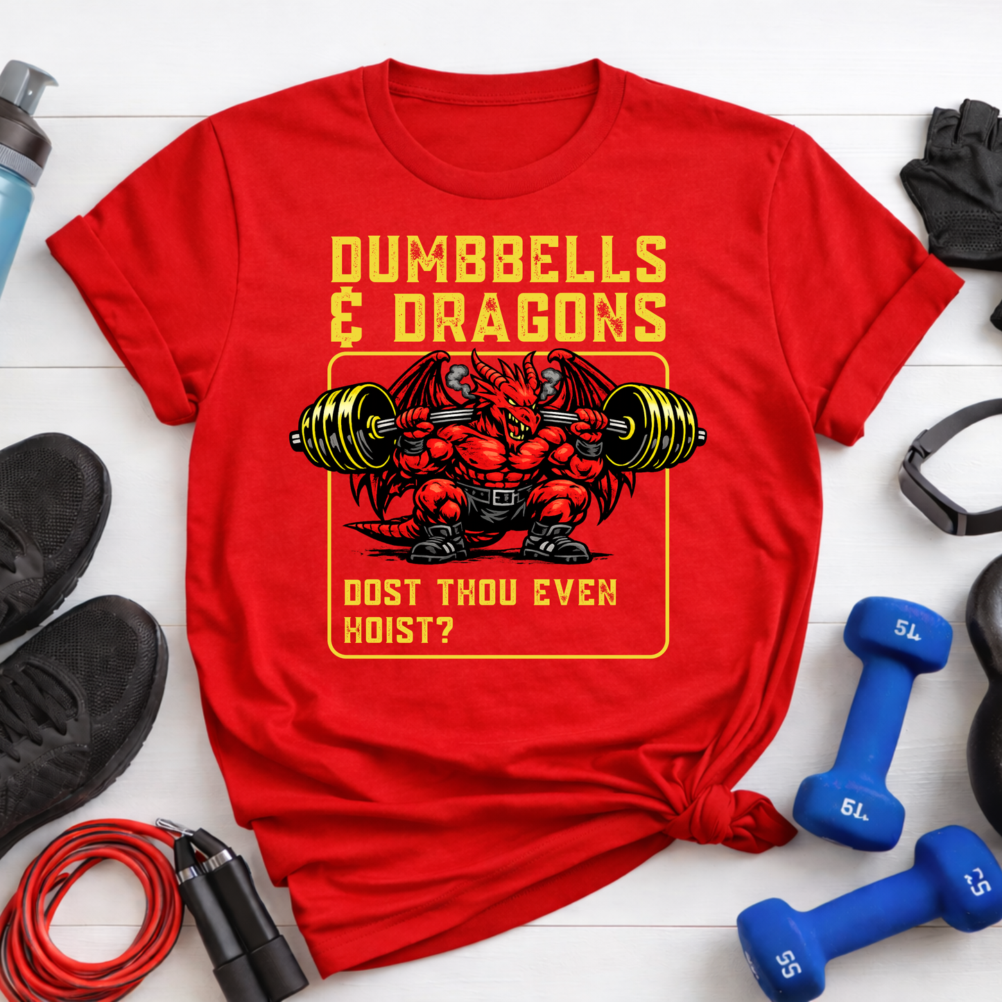 T-Shirt - "Dumbbells & Dragons: Dost Thou Even Hoist?" Fantasy Weightlifting Tee