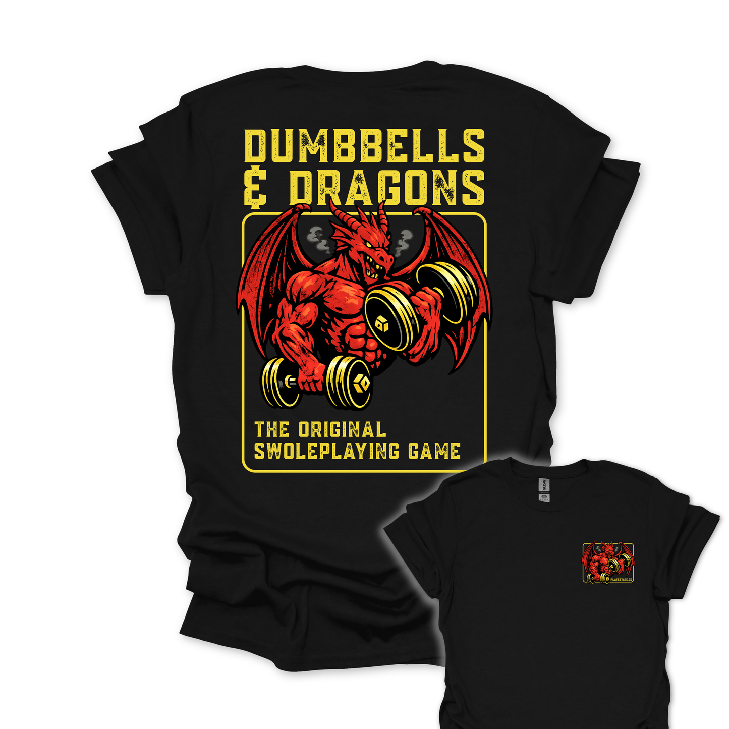 Dumbbells & Dragons T‑Shirt - The Original Swoleplaying Game - Fantasy Back & Front Print Gym Tee
