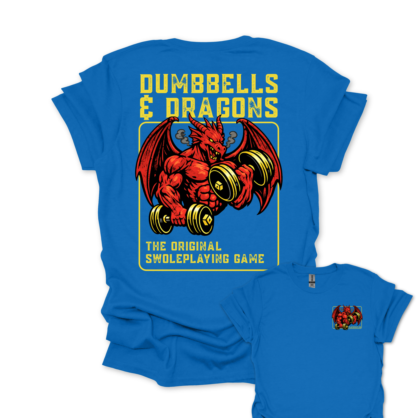 Dumbbells & Dragons T‑Shirt - The Original Swoleplaying Game - Fantasy Back & Front Print Gym Tee