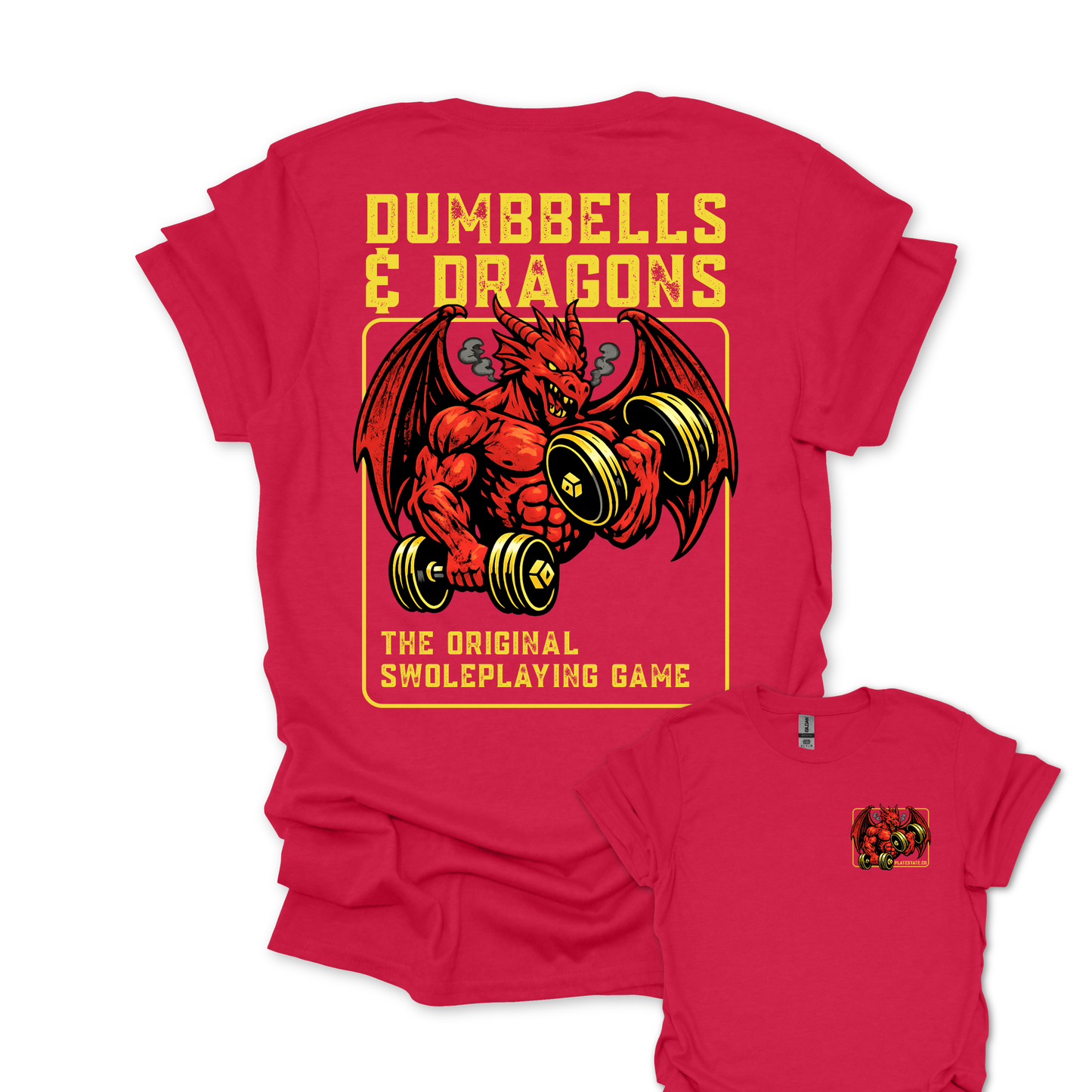 Dumbbells & Dragons T‑Shirt - The Original Swoleplaying Game - Fantasy Back & Front Print Gym Tee