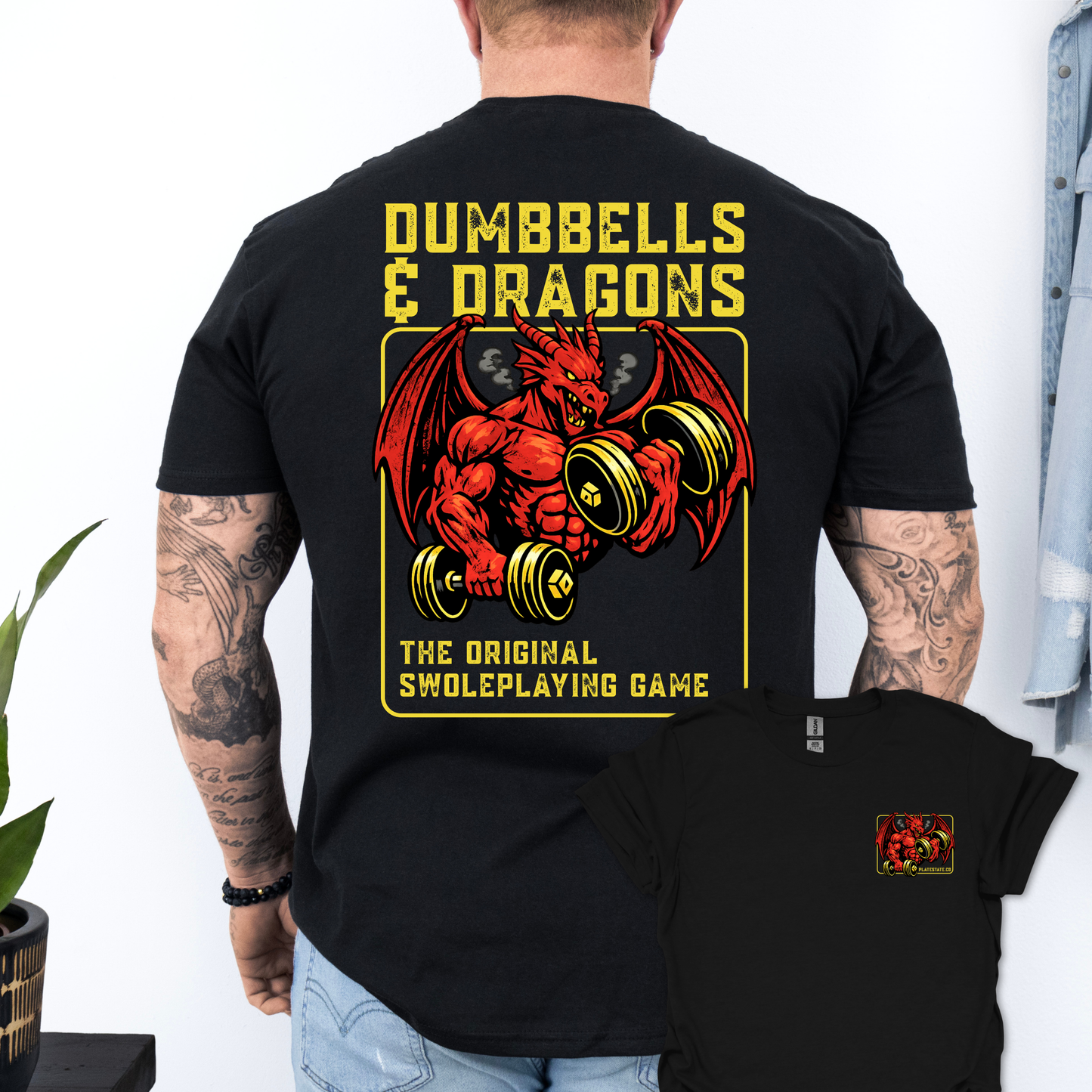 Dumbbells & Dragons T‑Shirt - The Original Swoleplaying Game - Fantasy Back & Front Print Gym Tee