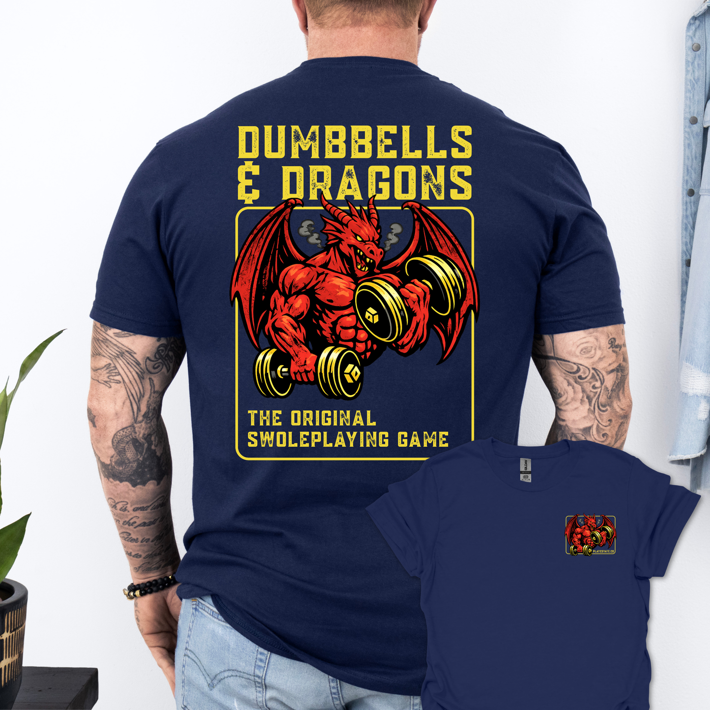 Dumbbells & Dragons T‑Shirt - The Original Swoleplaying Game - Fantasy Back & Front Print Gym Tee