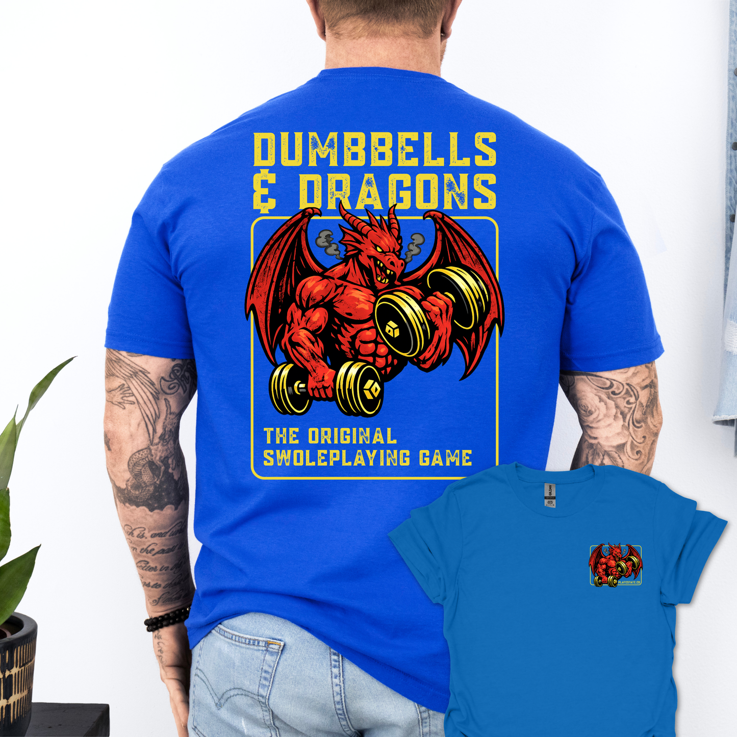 Dumbbells & Dragons T‑Shirt - The Original Swoleplaying Game - Fantasy Back & Front Print Gym Tee