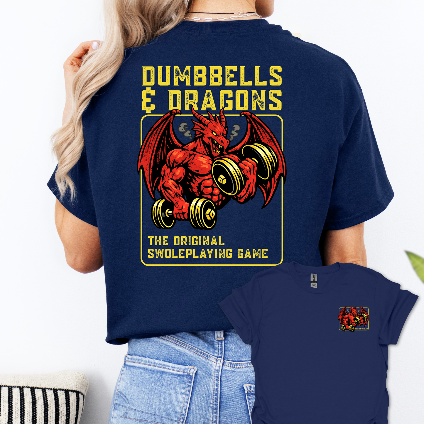 Dumbbells & Dragons T‑Shirt - The Original Swoleplaying Game - Fantasy Back & Front Print Gym Tee
