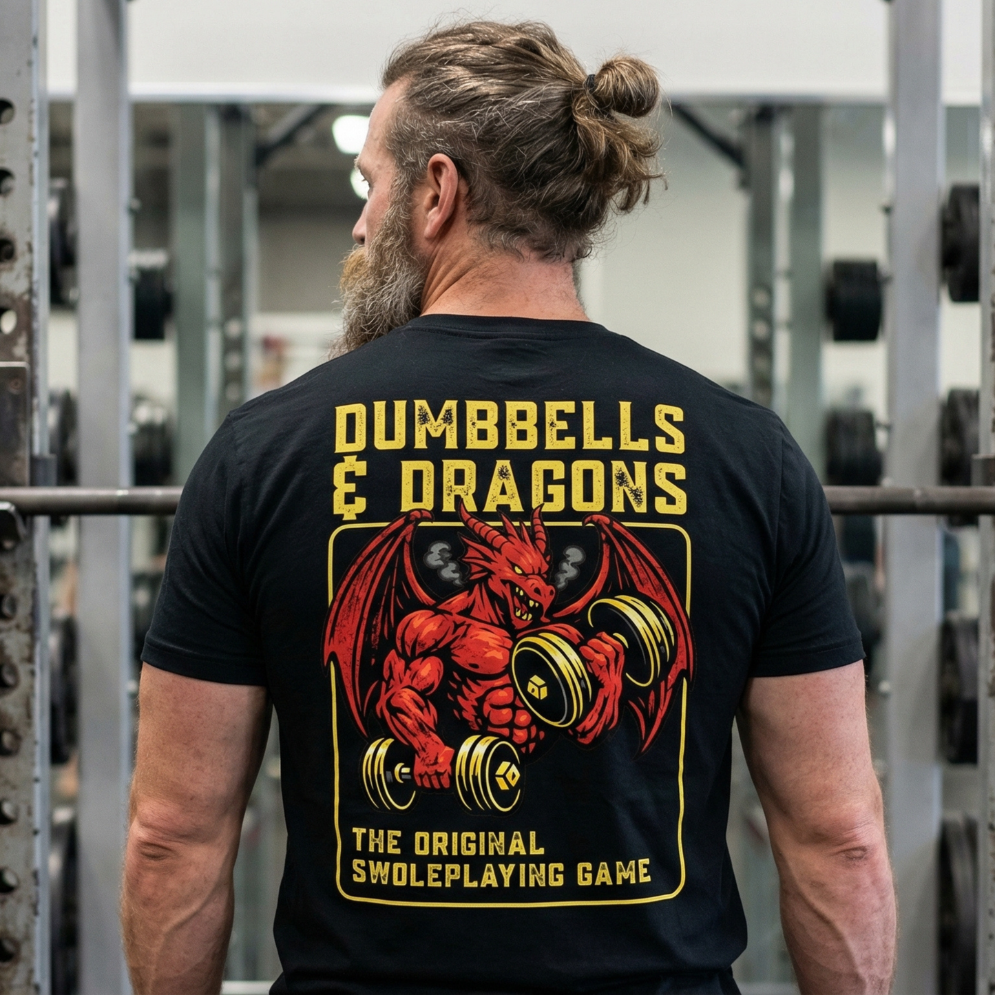 Dumbbells & Dragons T‑Shirt - The Original Swoleplaying Game - Fantasy Back & Front Print Gym Tee