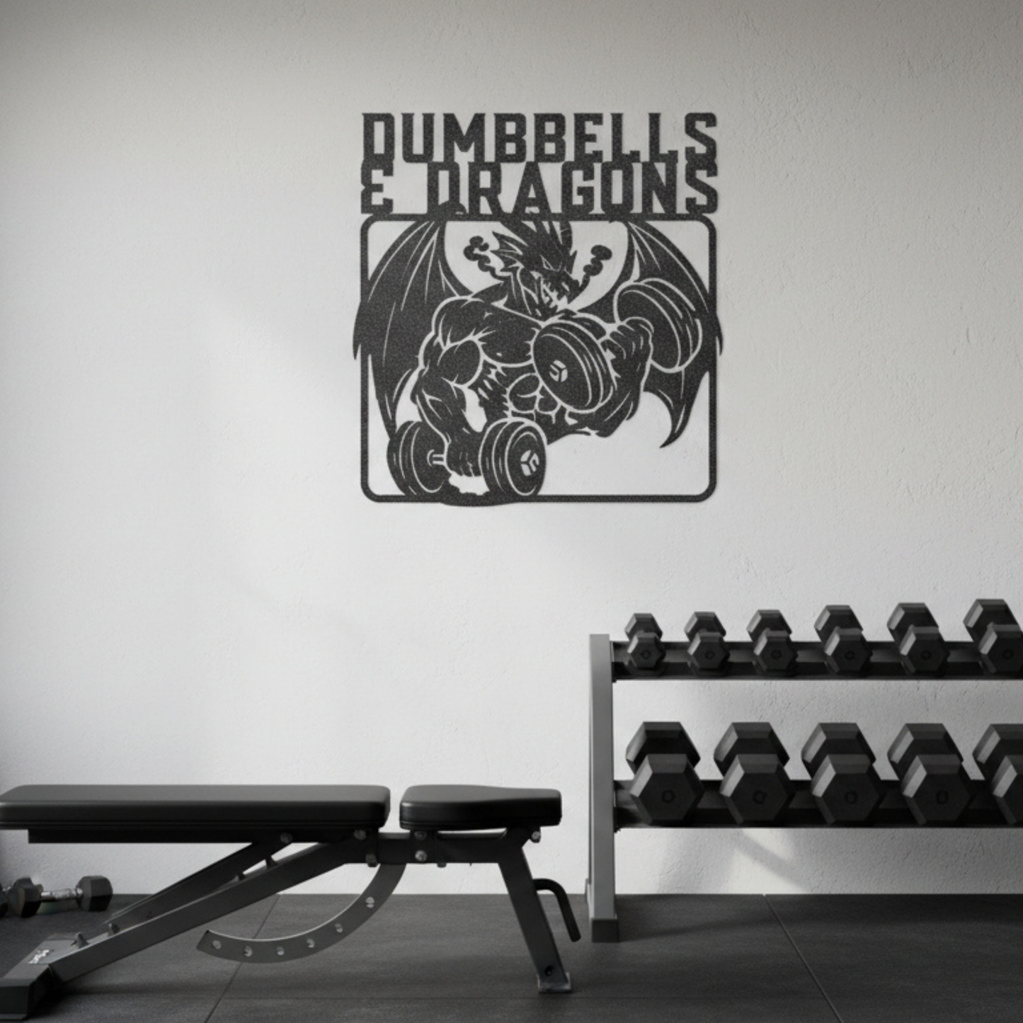 Dumbbells & Dragons Gym Metal Art Sign Steel Wall Decor