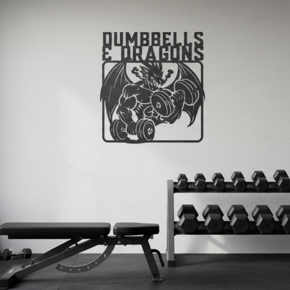 Dumbbells & Dragons Gym Metal Art Sign Steel Wall Decor