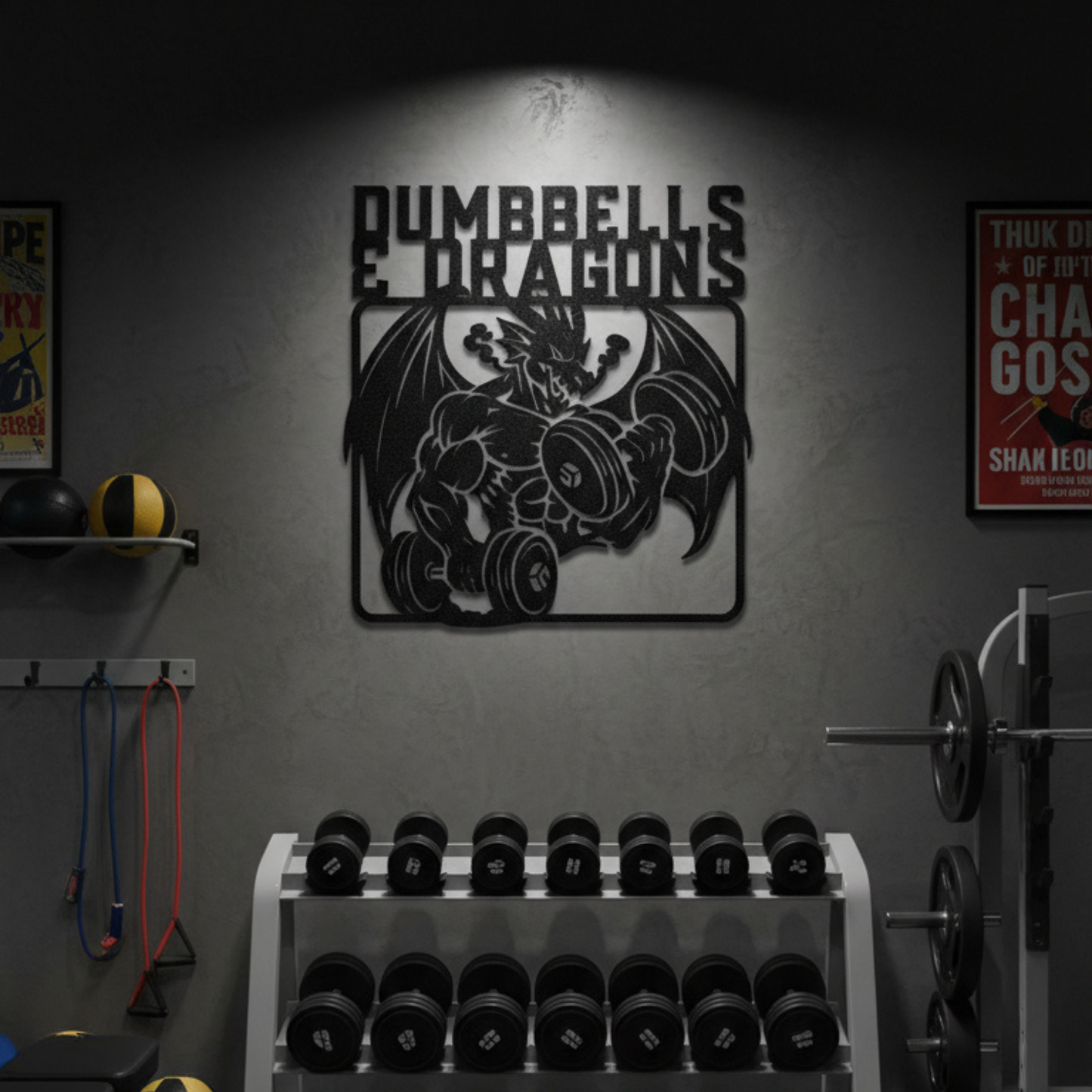 Dumbbells & Dragons Gym Metal Art Sign Steel Wall Decor