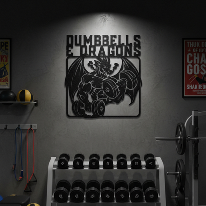 Dumbbells & Dragons Gym Metal Art Sign Steel Wall Decor