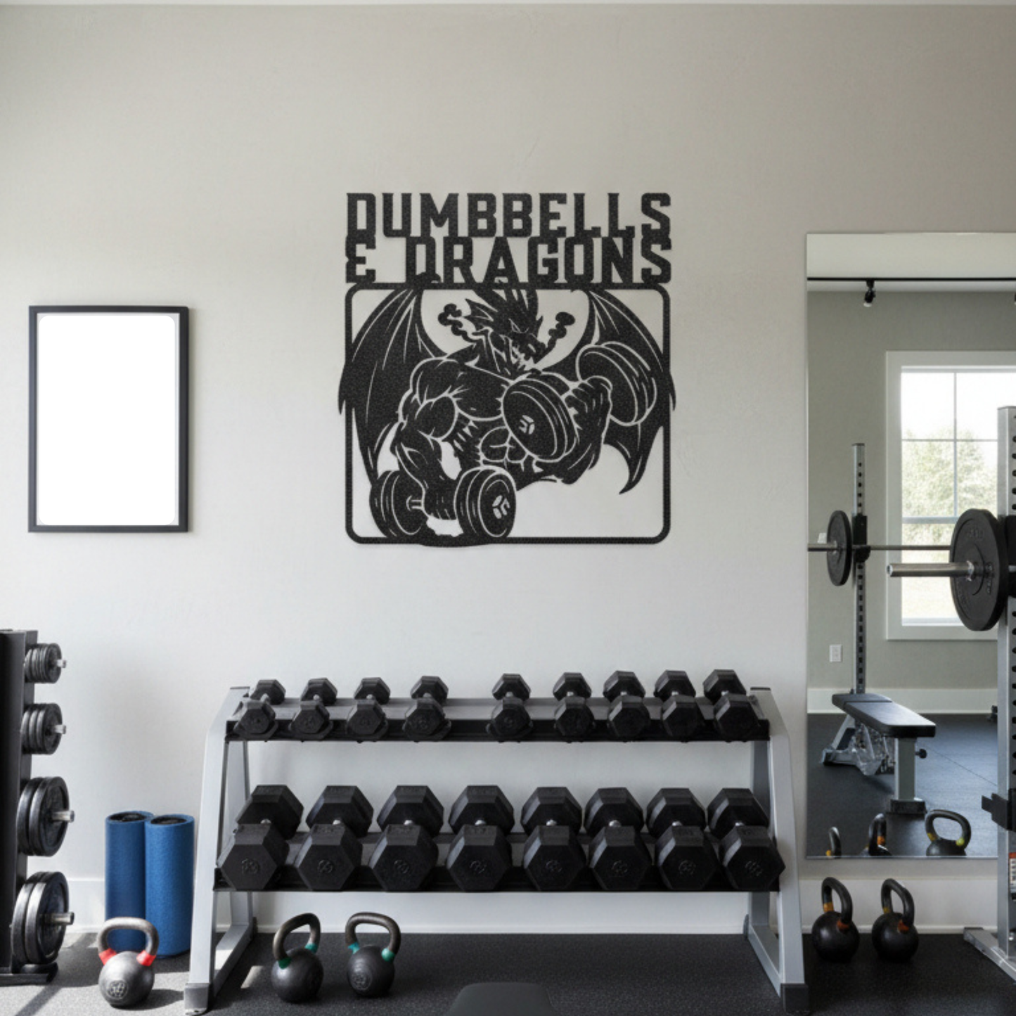 Dumbbells & Dragons Gym Metal Art Sign Steel Wall Decor