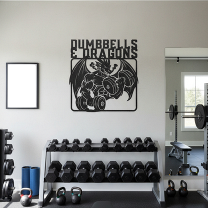 Dumbbells & Dragons Gym Metal Art Sign Steel Wall Decor
