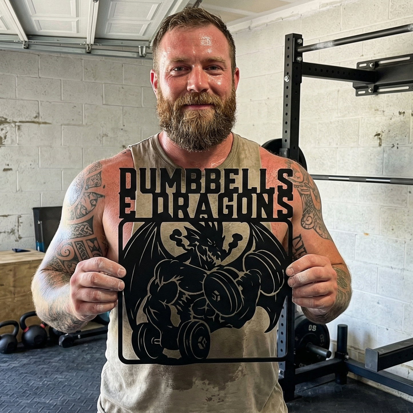 Dumbbells & Dragons Gym Metal Art Sign Steel Wall Decor