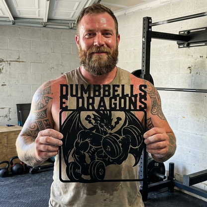 Dumbbells & Dragons Gym Metal Art Sign Steel Wall Decor