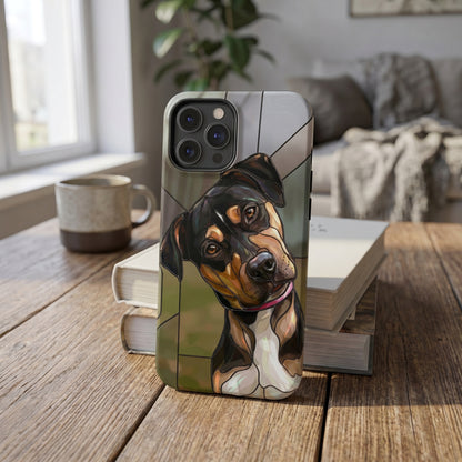 Stained Glass Pet Portrait Magnetic Impact-Resistant Phone Case - Cute Tilted Rottweiler Puppy Artwork
