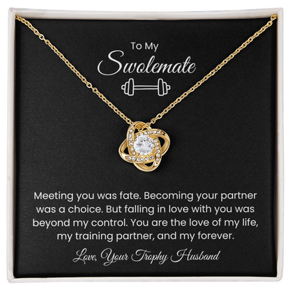 To My Swolemate, Meeting You was Fate, Love, Your Trophy Husband Message Card Necklace Gift for Gym Couples