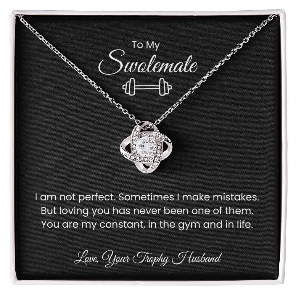To My Swolemate, Meeting You was Fate, Love, Your Trophy Husband Message Card Necklace Gift for Gym Couples