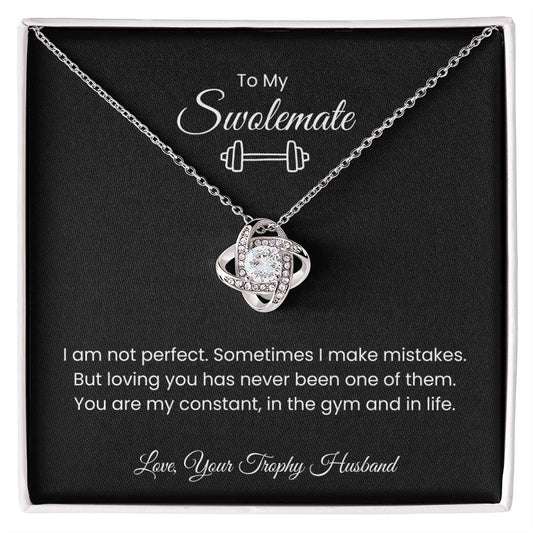 To My Swolemate, Meeting You was Fate, Love, Your Trophy Husband Message Card Necklace Gift for Gym Couples