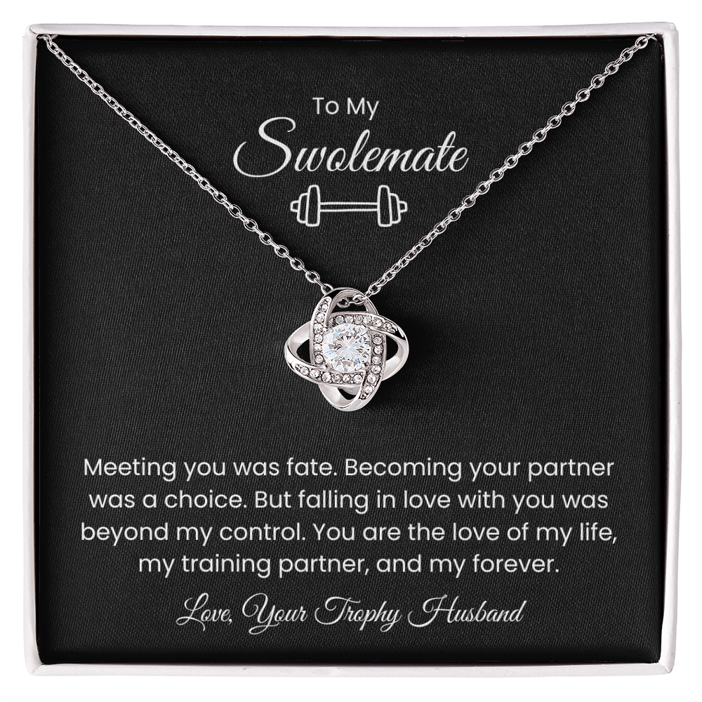To My Swolemate, Meeting You was Fate, Love, Your Trophy Husband Message Card Necklace Gift for Gym Couples