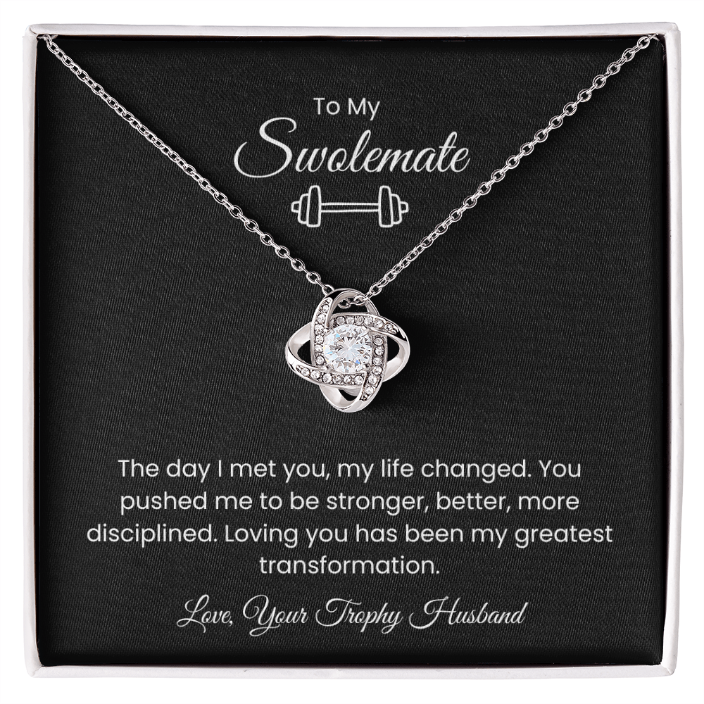 To My Swolemate, Meeting You was Fate, Love, Your Trophy Husband Message Card Necklace Gift for Gym Couples