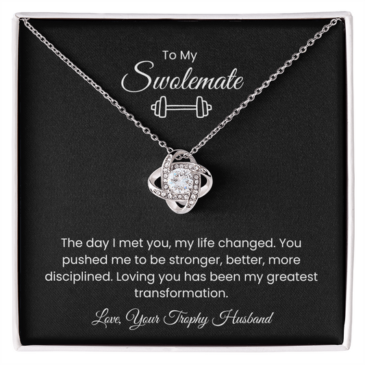 To My Swolemate, Meeting You was Fate, Love, Your Trophy Husband Message Card Necklace Gift for Gym Couples