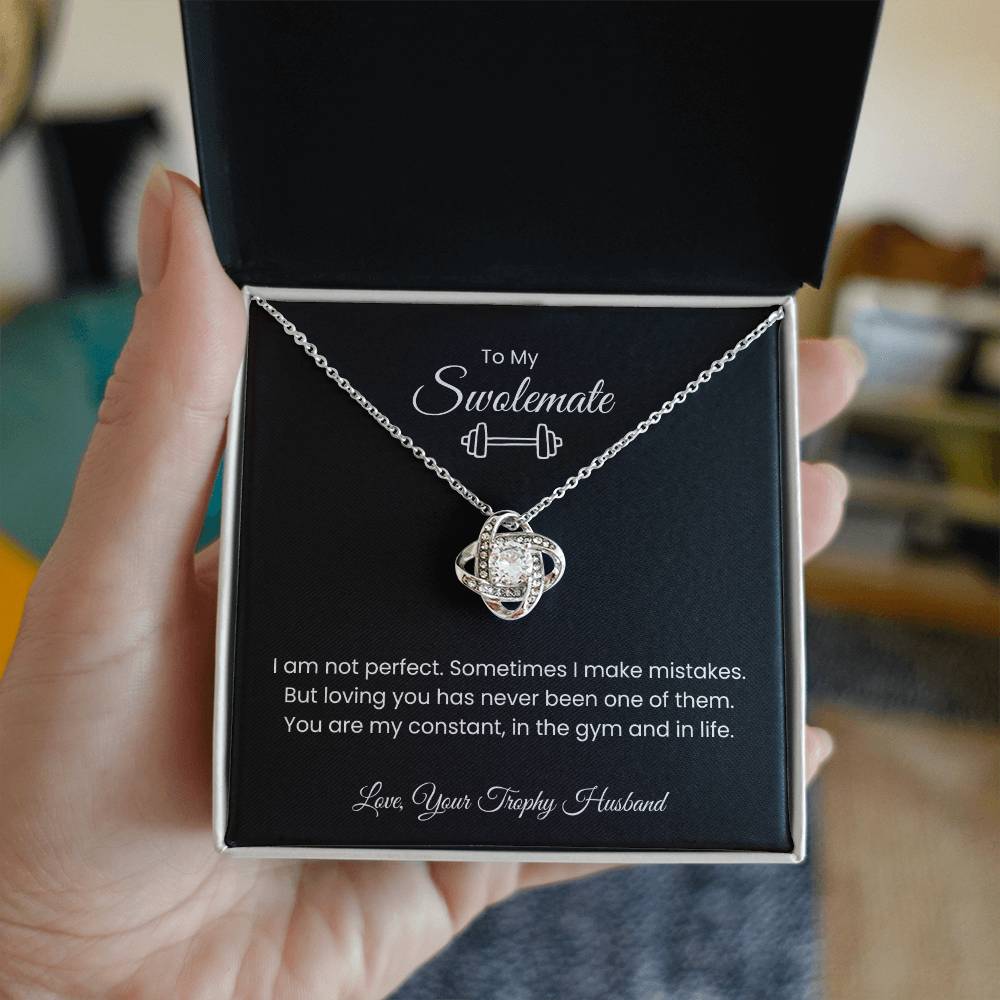 To My Swolemate, Meeting You was Fate, Love, Your Trophy Husband Message Card Necklace Gift for Gym Couples