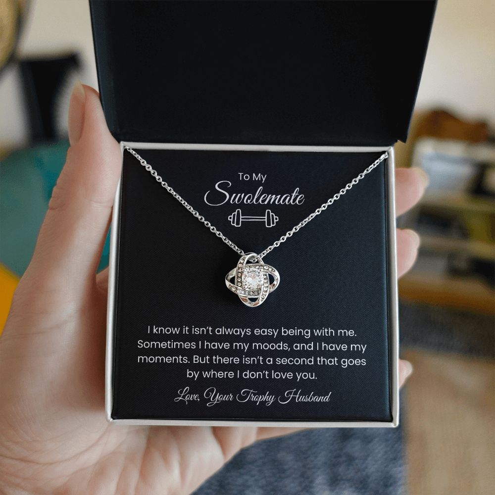 To My Swolemate, Meeting You was Fate, Love, Your Trophy Husband Message Card Necklace Gift for Gym Couples