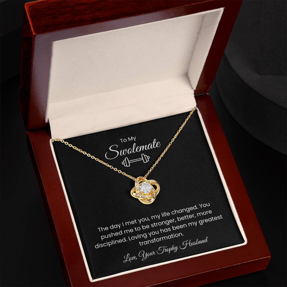 To My Swolemate, Meeting You was Fate, Love, Your Trophy Husband Message Card Necklace Gift for Gym Couples