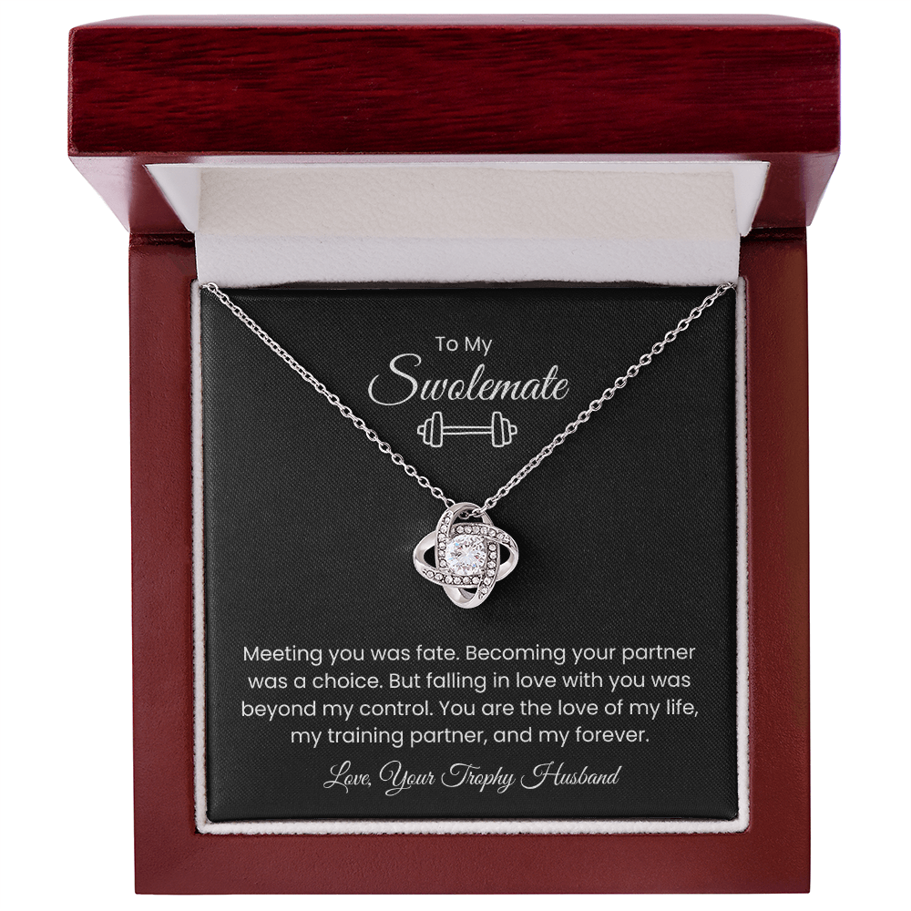 To My Swolemate, Meeting You was Fate, Love, Your Trophy Husband Message Card Necklace Gift for Gym Couples